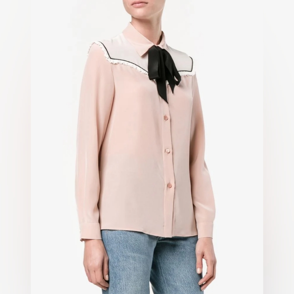 Miu Miu Dusty Pink Western Bow Blouse